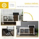 Coelheira de Madeira com Rodas para 1 - 2 Coelhos com Teto Abatível Bandeja Amovível 108x58x73,5cm Marrom Café e Branco