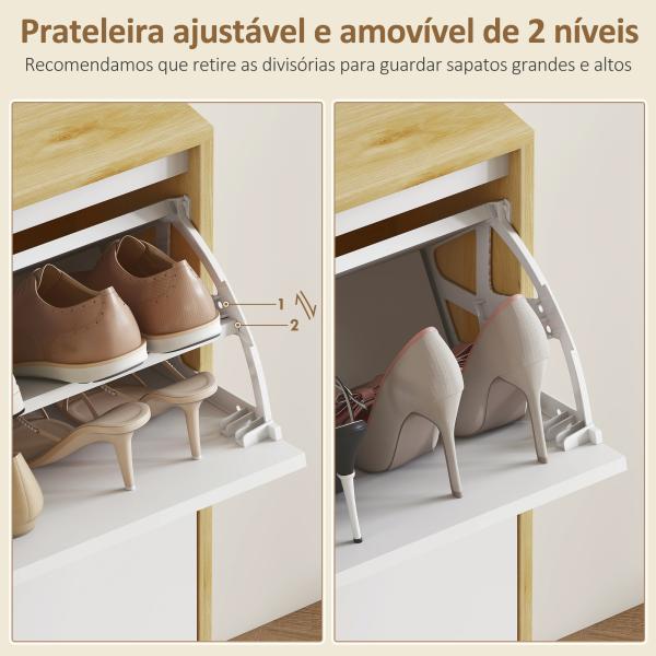 Sapateira Estreita com 4 Portas em Branco Brilho Prateleiras Ajustáveis Pernas de Madeira para 20 Pares de Sapatos 105x24x92,5 cm