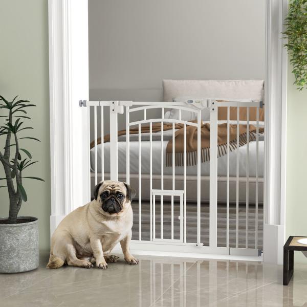Barreira de Segurança para Cães 74 - 100 cm com Extensão Montagem a Pressão e Duplo Bloqueio para Porta Escada Branco