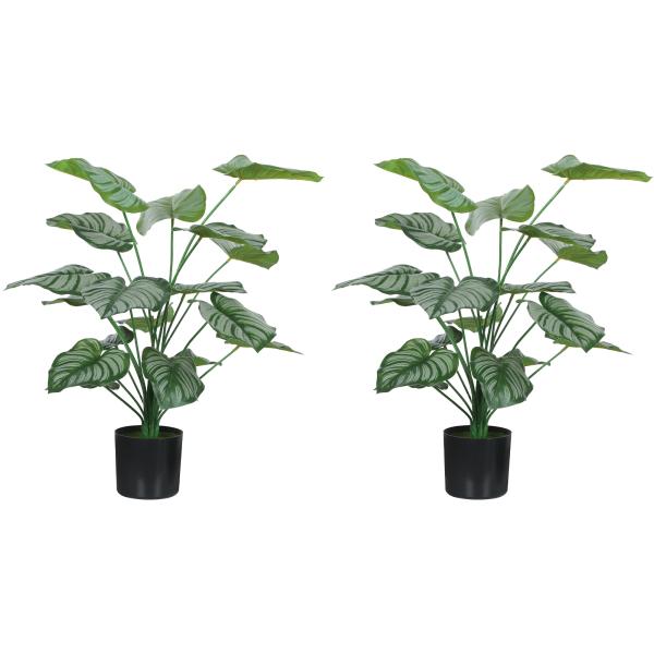 Conjunto de 2 Plantas Artificiais Decorativas 65 cm Plantas Artificiais com Vaso e Folhas para Interior Verde