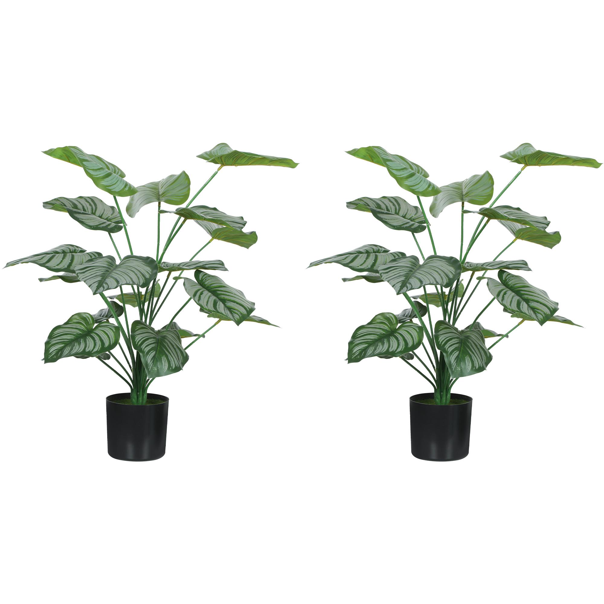 Conjunto de 2 Plantas Artificiais Decorativas 65 cm Plantas Artificiais com Vaso e Folhas para Interior Verde