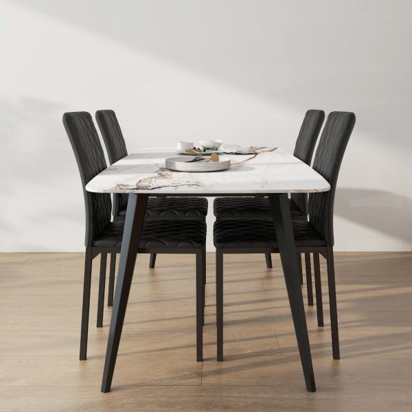 Conjunto de 4 Cadeiras de Sala de Jantar Estofadas com Pés de Metal Cadeiras Modernas 41x50x91 cm Preto