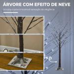 Árvore de Vidoeiro Artificial 150 cm com 96 LEDs Branco Frio, Neve Artificial, Base Metálica e Decoração de Natal Castanha