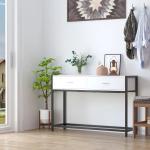 Consola Mesa de Entrada 120x34x81cm com 2 Gavetas e Pés Ajustáveis Móvel de Entrada de Estilo Moderno para Corredor Entrada Branco e Preto