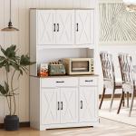 Armário de Cozinha Alto Móvel Auxiliar de Cozinha com Bancada Aberta para Micro - Ondas 2 Gavetas Prateleiras Ajustáveis 94x39,5x175,2 cm Branco
