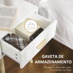 Conjunto de 2 Mesas de Cabeceira com Gaveta e Pés de Madeira Estilo Moderno 40,5x30,5x60cm Branco e Madeira