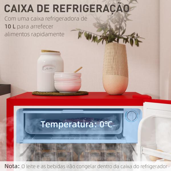 Mini Frigorífico 91L de Capacidade com Prateleira Ajustável Compartimento Congelador Silencioso 41dB 47,5x44,2x84 cm Vermelho