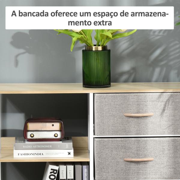 Cómoda de Estilo Industrial com Gavetas de Tecido Dobráveis e 2 Prateleiras 80x29x71 cm Madeira e Cinza Claro