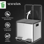 Balde de Lixo de Cozinha com 2 Compartimentos 2x15L Pedal Tampa de Fechamento Suave e Cubo Amovível Prata