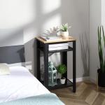 Mesa de Apoio Estilo Industrial com 2 Prateleiras de Grade de Metal e Pés Ajustáveis 45x35x75cm Carvalho e Branco