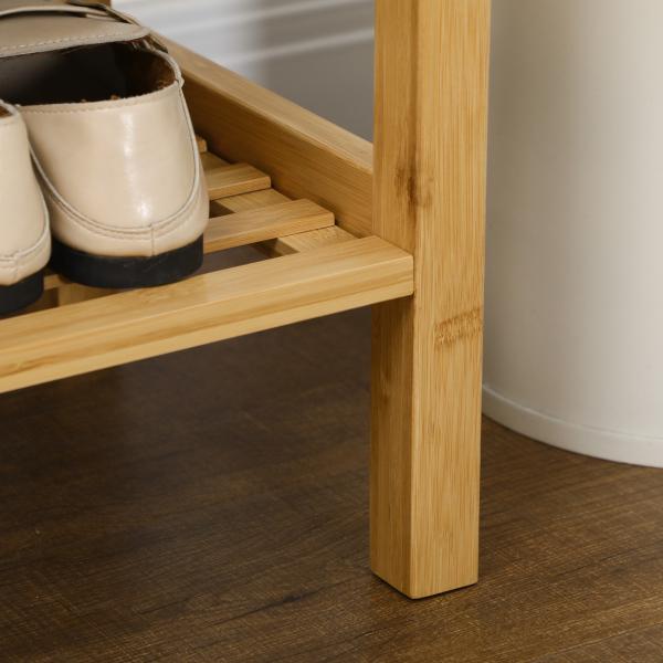 Banco Sapateira de Bambu com Assento Estofado para 3 Pares de Sapatos e Prateleira de 90x30x46 cm Madeira