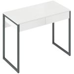 Secretária com 2 Gavetas 100x50 cm Mesa de Computador Pernas de Aço para Casa Escritório Espaços Pequenos Branco Brilhante