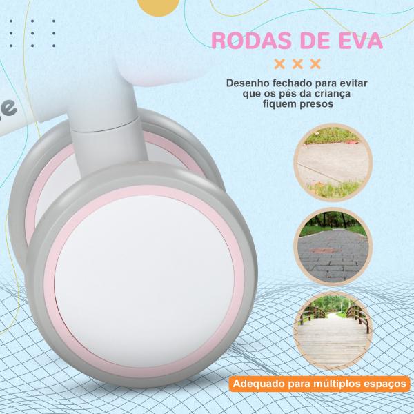 Bicicleta sem Pedais para Crianças de 12 - 36 Meses Bicicleta de Equilíbrio com Assento Ajustável 56x27x39 cm Rosa
