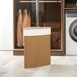 Cesto para Roupa Suja de Bambu de 55L com Tampa e Asa Saco Extraível e Lavável para Casa de Banho Quarto, 35x35x60 cm Castanho
