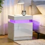 Mesa de Cabeceira com Luz LED Mesa de Cabeceira Painel de Alto Brilho 2 Gavetas e Controlo 45x35x52 cm Branco