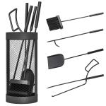Conjunto para Lareira de 5 Peças em Metal com Escova, Pá, Tenaz, Atiçador e Suporte Ø16x33,5 cm Preto