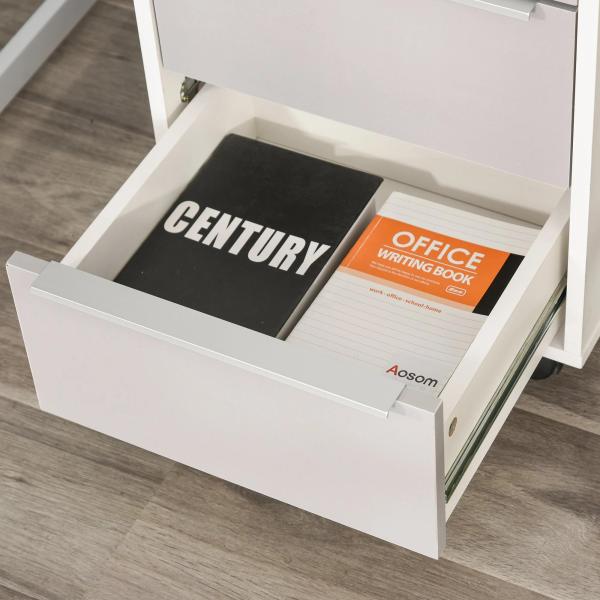 Bloco de Gavetas Móvel de Escritório com 3 Gavetas Fechadura Rodas e Travão para Documentos 40x40x63,5 cm Branco e Cinza