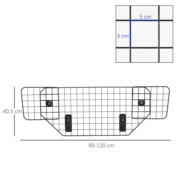 Grade de Segurança de Carro para Cães Universal Grade de Segurança para Cães com Largura Ajustável 90 - 120x40,5cm Preto