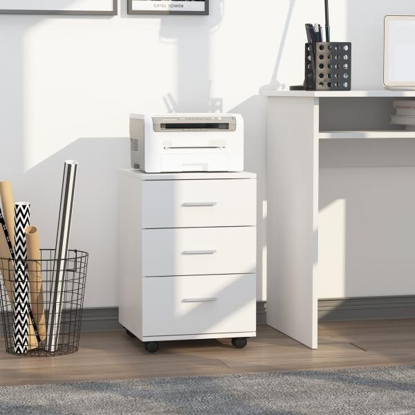 Bloco de Gavetas para Escritório Móvel de Arquivos com 3 Gavetas e Fechadura para Secretária Casa 40x40x61,5 cm Branco
