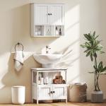 Móvel para Lavatório Pousar com Armário de 2 Portas Estante Aberto e Estante Ajustável Interior 60x30x60 cm Branco