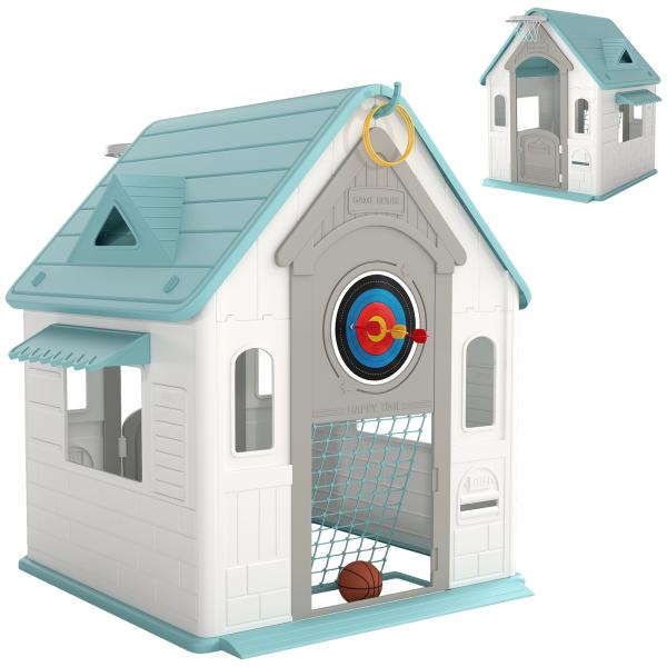 Casa de Brincar para Crianças 5 em 1 Casa de Jardim com Lançamento de Anéis Basquetebol Futebol Dardos 132x118x124 cm B
