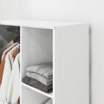Roupeiro com Rodas, Cortina, Barra para Pendurar Roupa e 3 Prateleiras Abertas para Quarto, 80x40x128 cm, Branco