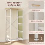 Cómoda Alta de Tecido com 4 Gavetas 4 Bolsos Laterais 2 Ganchos e Estrutura de Aço 45x30x94,5 cm Bege