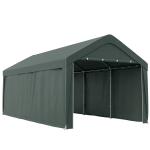 Abrigo de Exterior 590x300x280 cm Garagem de Exterior para Carros Anti UV com Paredes Laterais Desmontáveis e 2 Portas Cinza Escuro
