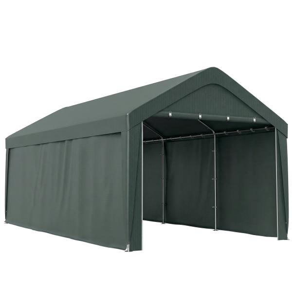 Abrigo de Exterior 590x300x280 cm Garagem de Exterior para Carros Anti UV com Paredes Laterais Desmontáveis e 2 Portas Cinza Escuro