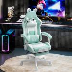 Cadeira Gaming com Orelhas Cadeira Gamer Reclinável com Altura Ajustável e Suporte Lombar 65x62x116 - 124 cm Azul Claro