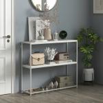 Mesa Consola de Entrada Mesa de Entrada com Estante Aberto e Estrutura de Aço Anti - tombo para Sala 100x30x87 cm Branco