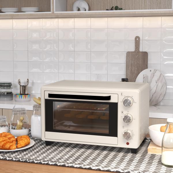 Mini Forno Elétrico 21L 1400W com Temporizador até 60min e Temperatura Ajustável até 230℃ 46x38,5x29 cm Creme e Prata