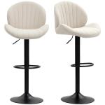 Conjunto de 2 Bancos de Bar Giratórios com Altura Ajustável 62 - 83 cm, Revestidos em Chenille, com Encosto e Apoio para os Pés, Bege