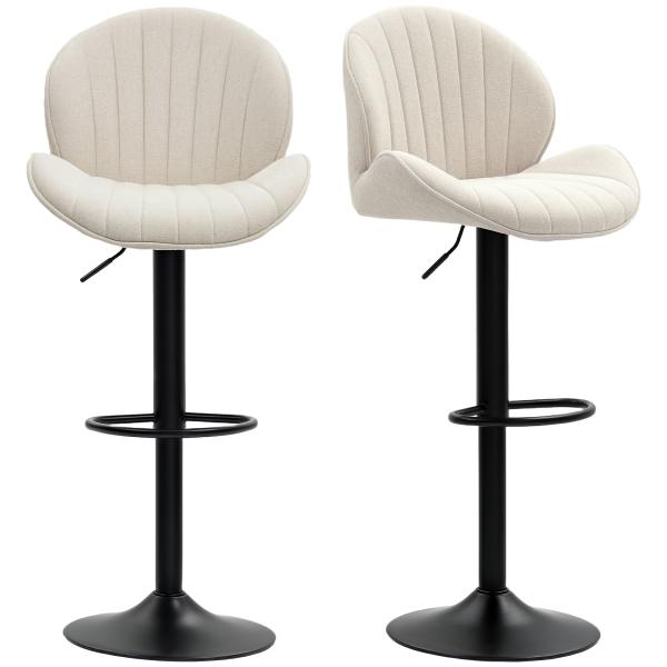 Conjunto de 2 Bancos de Bar Giratórios com Altura Ajustável 62 - 83 cm, Revestidos em Chenille, com Encosto e Apoio para os Pés, Bege