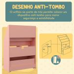 Estante de Madeira para Brinquedos com 3 Compartimentos 2 Prateleiras e Gaveta Móvel com 4 Rodas 60x29,9x90 cm Rosa