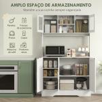Armário de Cozinha com 2 Portas de Vidro Bancada Ampla para Micro - ondas Compartimentos Abertos Prateleiras Ajustáveis Branco