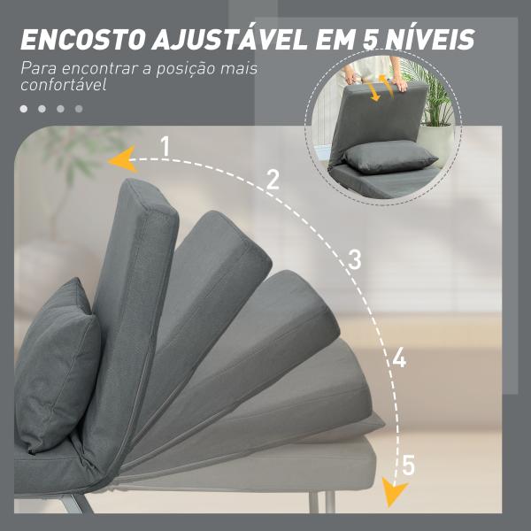 Sofá Cama Dobrável Estofado em Linho Sintético com Encosto Ajustável em 5 Níveis e Almofada Acolchoada 73x78x81 cm Cinzento Escuro