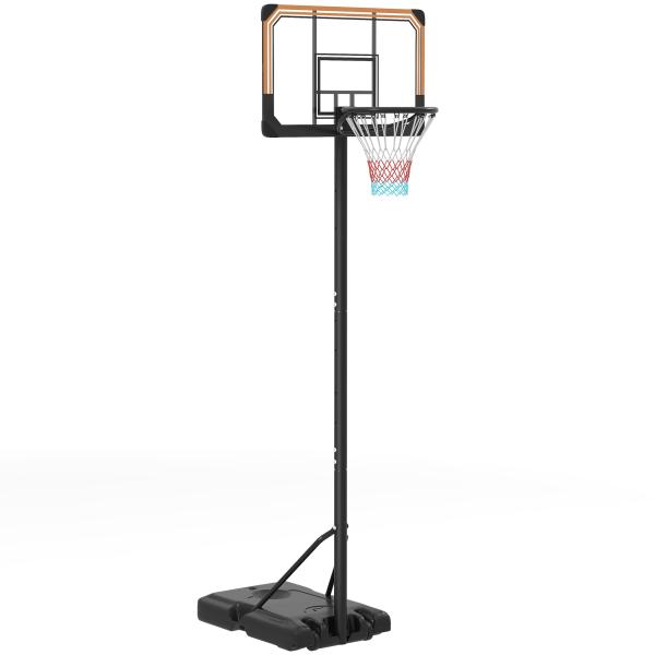 Tabela de Basquetebol de Exterior com Altura Ajustável 235 - 264 cm Suporte para Bola Rodas e Base Recarregável Preto