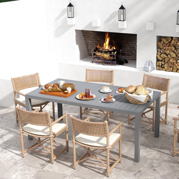 Mesa de Jardim Extensível Mesa de Terraço Retangular para 6 - 8 Pessoas Capacidade 50 kg 180/240x94x73 cm Cinza Escuro