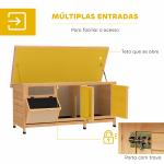 Coelheira de Madeira Gaiola para Coelhos com Telhado Asfáltico Rebatível Portas com Fecho Bandejas Removíveis 112x50x54 cm Amarelo