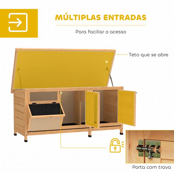 Coelheira de Madeira Gaiola para Coelhos com Telhado Asfáltico Rebatível Portas com Fecho Bandejas Removíveis 112x50x54 cm Amarelo