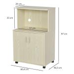 Armário Auxiliar para Microondas Armário de Cozinha Baixo com Armário de 2 Portas e Prateleira Ajustável com Rodas Carga 70 kg 60,4x40,3x97cm Carvalho
