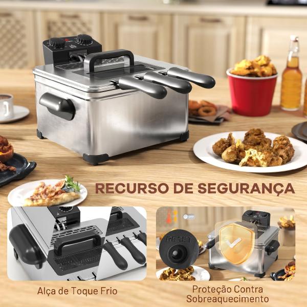 Fritadeira 5 L com Temperatura Ajustável até 190 °C, Janela de Visualização e Temporizador 60 min
