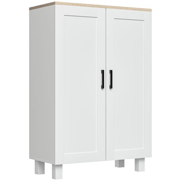 Armário de Sala de Estar Moderno Armário de Armazenamento com 2 Portas Prateleira Ajustável e Base Elevada 60x30x90 cm Branco