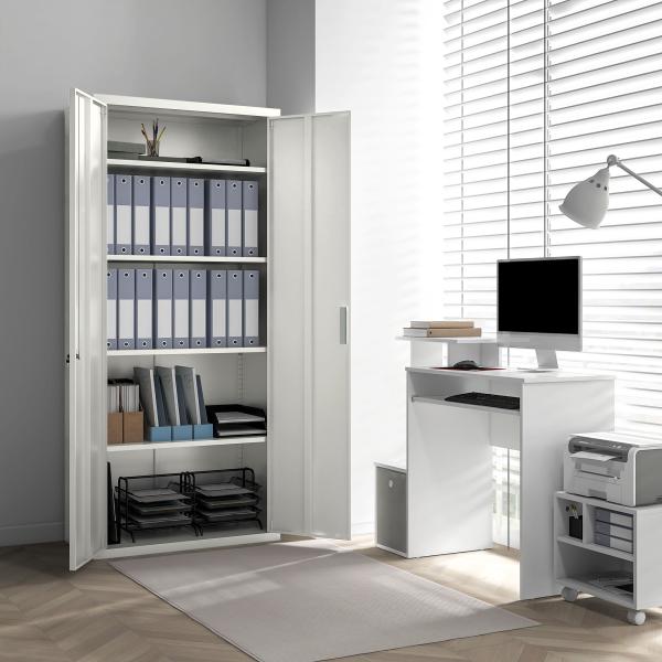 Armário para Arquivos de 5 Níveis com Chaves Prateleiras Ajustáveis Armário de Arquivos Metálico 80x40x180 cm Branco