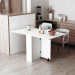 Mesa de Sala de Jantar Dobrável Mesa de Madeira com 2 Prateleiras de Armazenamento e Rodas para Cozinha 75x140x74 cm Branco