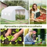 Estufa Tipo Túnel 350x300x200 cm com Porta Enrolável 6 Janelas Estufa para Cultivo de Plantas Verduras Branco