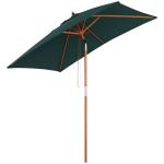 Chapéu de Sol de Jardim 200x150x230cm Chapéu de Sol Retangular Inclinável com Polia Duplo Teto e Mastro Desmontável de Madeira para Terraço Pátio Verde