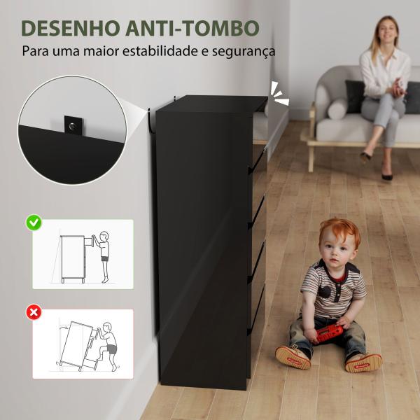 Cómoda com 5 Gavetas de Madeira Cómoda de Dormitório Cómoda Branca para Sala de Estar Estilo Moderno 55x34x100 cm Preto