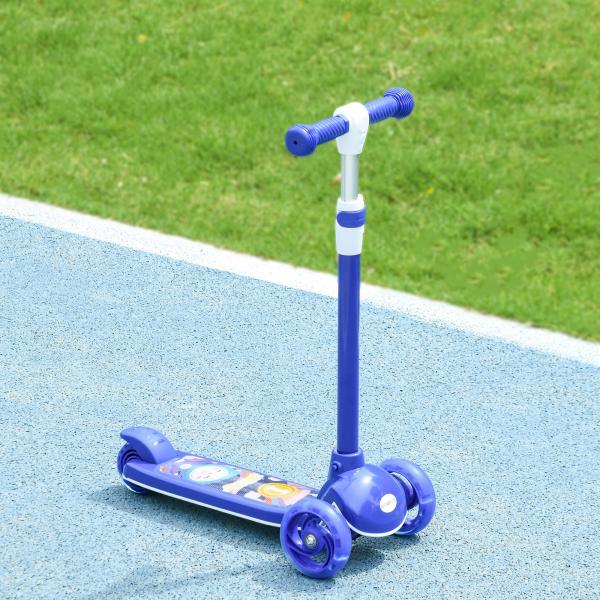Trotinete para Crianças Trotinete com 3 Rodas LED Altura Ajustável Carga 25 kg 52x29x63 - 76 cm Azul